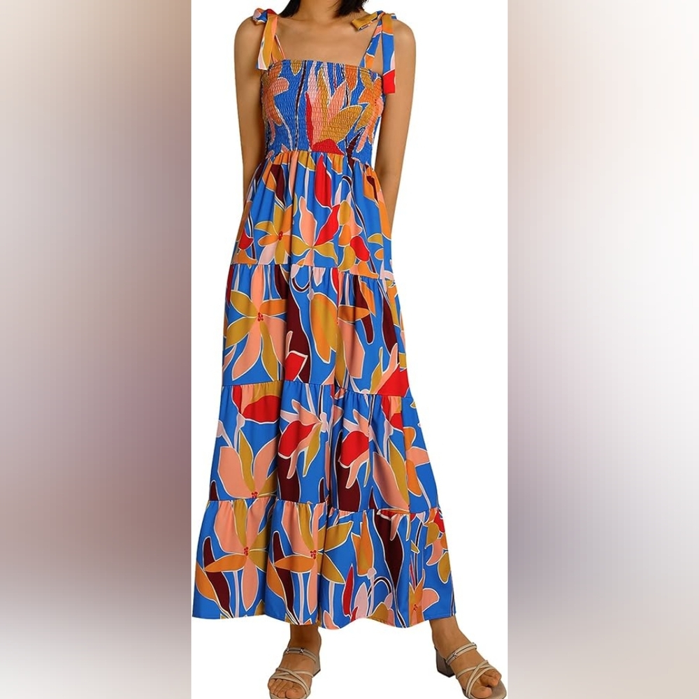 NEW women's Small Vibrant Floral Maxi Dress Boho